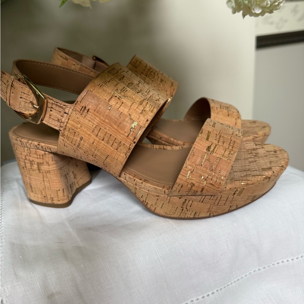 AEROSOLES Tan Cork Block Heel Sandals